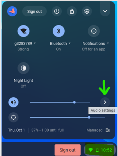 Volume settings screen