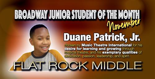 Flat Rock Student Named Broadway Junior Student of the Month 