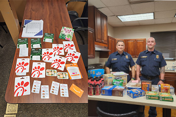  Photograph of donations and firefighters